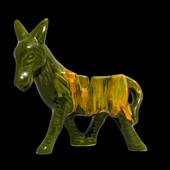 Vintage Hand Blown Glazed Green and Yellow Donkey Decor